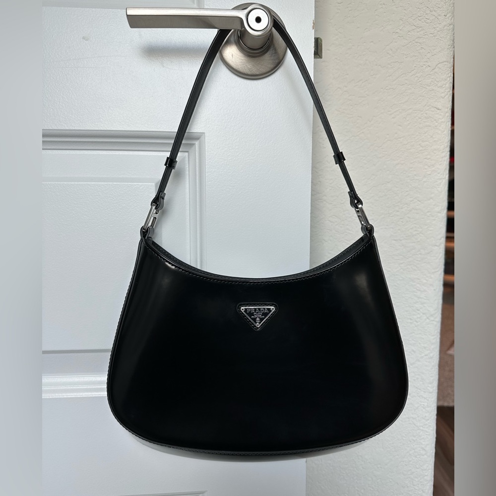 Black Prada Cleo Brushed Leather Shoulder Bag